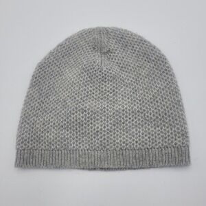 Phenix Cashmere Gray Textured Waffle Knit Beanie Hat 100% Cashmere Luxury Winter